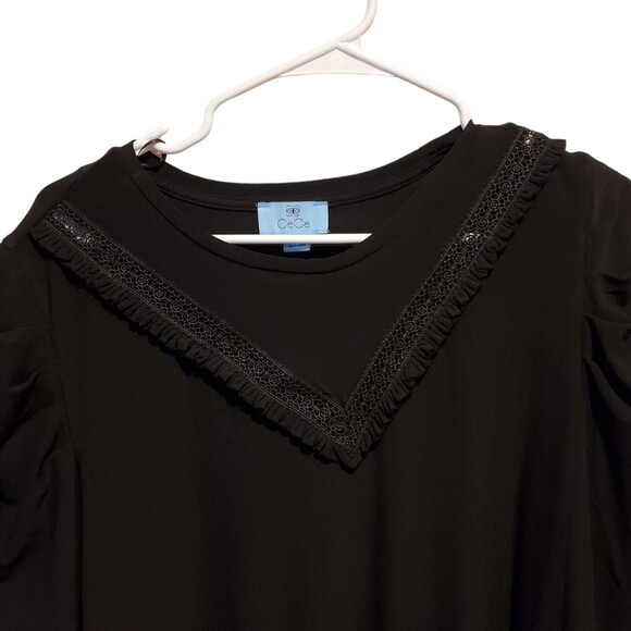 CeCe Women's Puffed Sleeve Knit Top Black Size 1X - Picture 4 of 9